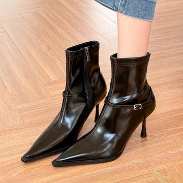 Xajzpa New Style Luxury Women's Fashion Short Plush Women Ankle Boots Pointed Toe Ladies Elegant Pumps Shoes Thin High Heel Short Boots